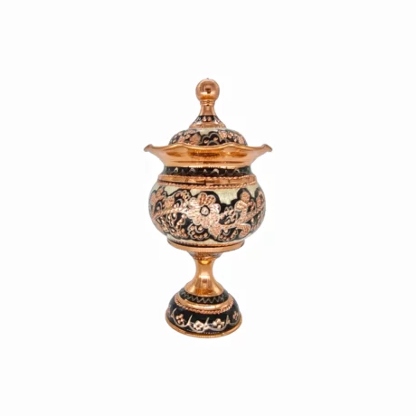 قندان مسی پایه دار نقره کوب کوچک - نمای اصلی